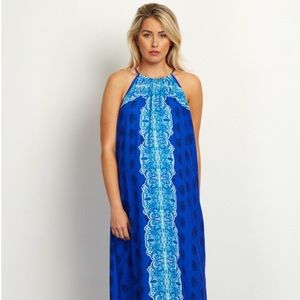Pink Blush Royal Blue Printed Swing Maxi Dress